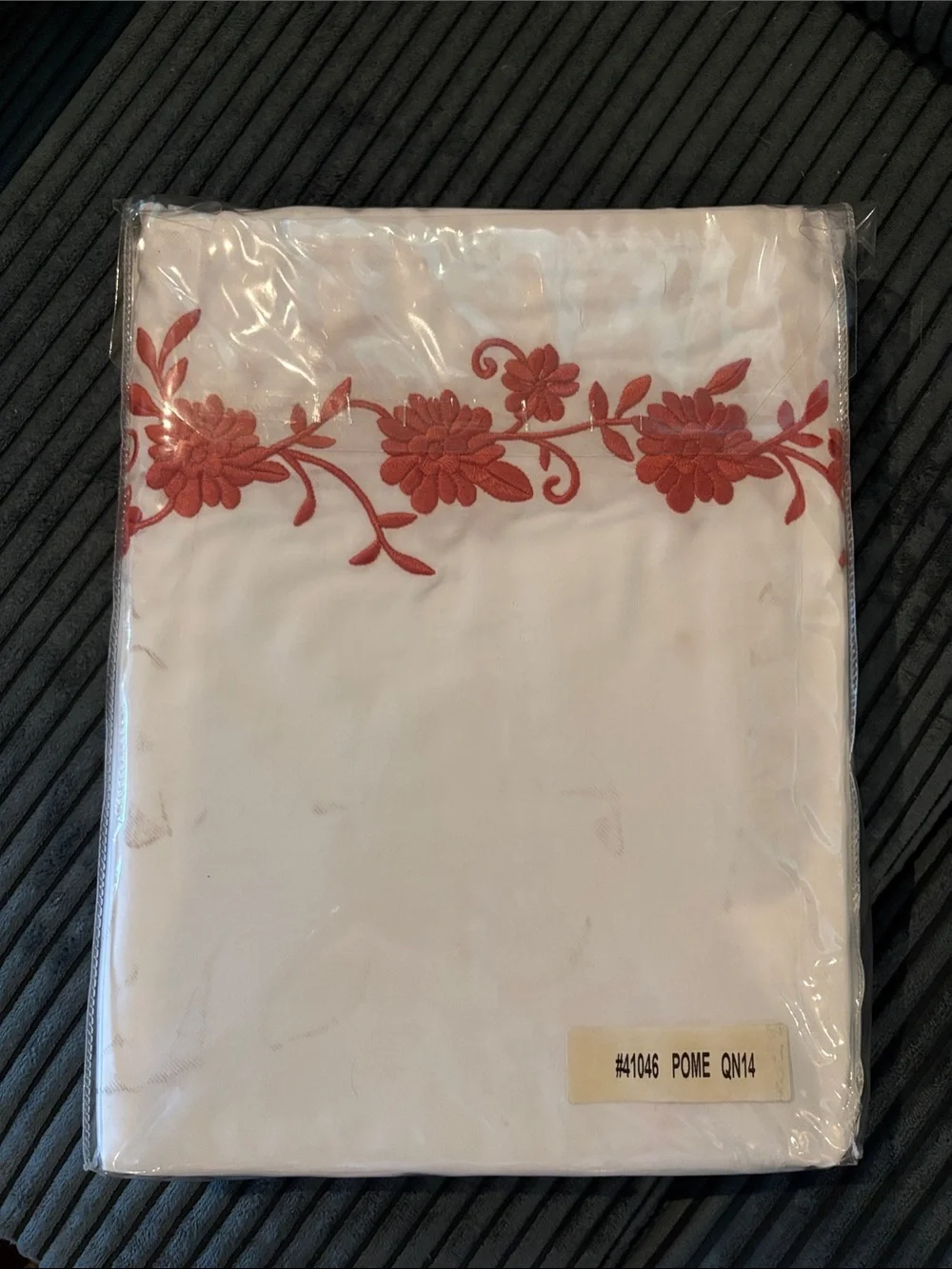 Garnet Hill White Pillowcase with Red Floral Embroidery